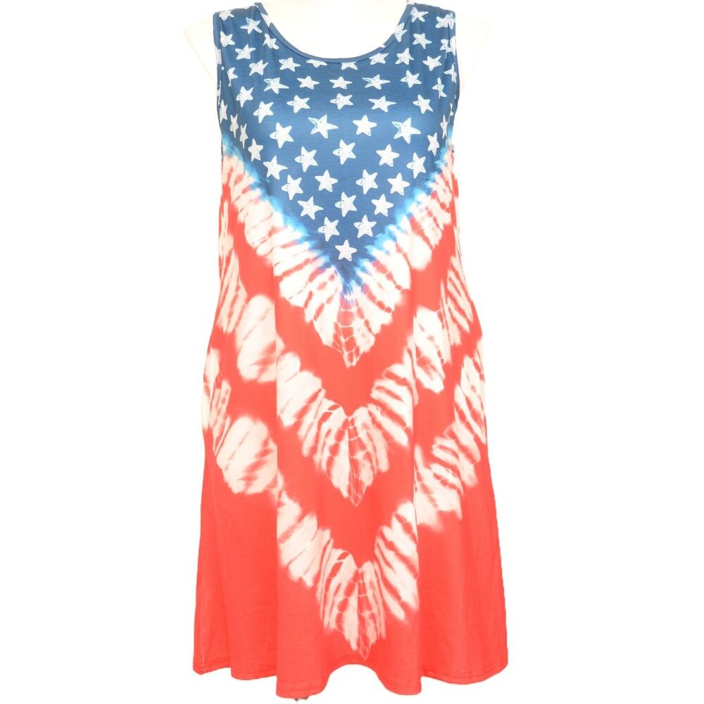 Spadehill American Flag Dress‎ Size XL Stars Stripes Sleeveless Pockets Cover-Up